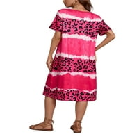 Prednjeg swearwalk Ženske haljine Leopard Ispiši Sundress kratki rukav Midi haljina za odmor u ružičastog