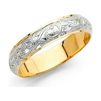 Jewels 14K Gold Okrugli kubični cirkonijski bijeli i žuti prsten Dva tona engrave godišnjice Vjenčane