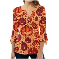 Zimske žene tuničke vrhove Halloween majice za žene gumbnu smiješnu grafiku ruffle rukave pulover bluze