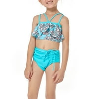 Hanas roditelj-dijete odjeće ljetni roditelj-dijete kupaći kostim s visokim strukom bikini ruffle linijski