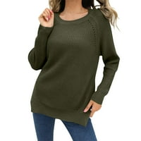 Žena modni pulover Duks dugih rukava Okrugli izrez Hollow pletenje Top džemperi za žene pulover džemper vojska zelena m