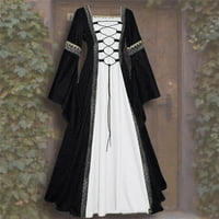 Maksi haljina s dugim rukavima za žene Čvrsta boja Vintage Swing Flowy Haljina odmora Crna veličina
