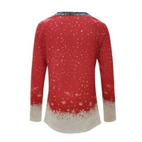 Crvene majice za žene Ležerne prilike V-izrez Božićni tisak dugih rukava za bluze s rukavima