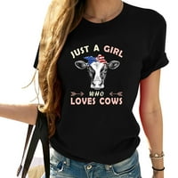 Samo djevojka koja voli krave modne grafičke majice kratkih rukava, udoban i prozračan ljetni vrh s