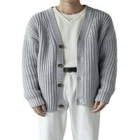 PLNOTME MENS kabel Klit kardigan džemper pamuk labav ležerni kaput od kaputa sa čvrstim bojama