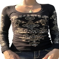 Jedan otvor 2000-ih dugih rukava Grunge vrhovi za žene Estetski križni anđeo Print dugih rukava majice