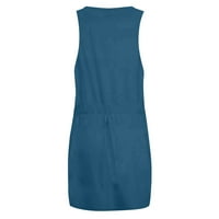 Ljetne haljine za žene mini bez rukava slatka linijska haljina od ispisanog otvora za odmor plavi s