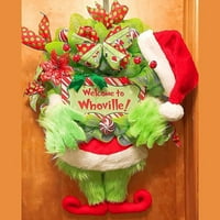 Biekopu božićni vijenac za kovanje vijenca sa grinchom-onim nogama i kućanskim ukrasima za ukrašavanje ulaznim vratima