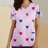Cethrio ženske majice - modni kratki rukav V-izrez Rad UniFor WomenM sretan tisak za Valentinovo sa