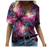Žene Ljetne casual majice V izrez kratki rukav Tunički vrhovi šarene cvjetne tiskane labave comfy bluze