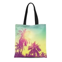 Platno tota torba Tropska rajska kokosova palma Silhouetes na zalasku sunca Vintage za višekratnu upotrebu