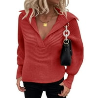 Veatzaer ženski džemper majica s dugim rukavima V izrez puna boja pleteni džemper casual pulover vrh