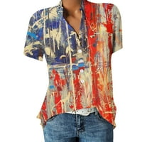 MLQIDK 4. srpnja Košulje za žene Trendy Ljeto Ležerne Henley majice s kratkim rukavima V kalem Vruća
