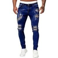 Traperice za muškarce gradijentne boje čvrste pantalone Ležerne rupe Muške opreljene ritped Frayed Jeans