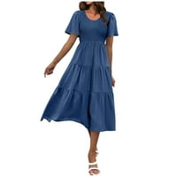 Tking Fashion Ženske haljine Ljetni casual s kratkim rukavima V Elastična elastična struka, duljina