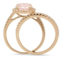 2.56ct sjajan okrugli rez simulirani ružičasti dijamant 14k žuto zlato halo pasijans sa akcentima mladenci
