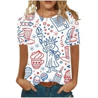 Košulja za ženske majice američke zastave Četvrti juli Patriotske košulje vrhovi tiska majica okrugli vrat kratki rukav bijeli s