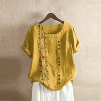 Ženske majice Žene Cvijeće lavande Odštampano pamučno i posteljina labave majice Žene košulje Žuto +