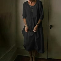 Olyvenn Womens Plus size Pamučna posteljina dugačka haljina za olovku Elegantna vintage SOLID kućna