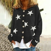 Ženski kardigan kaput s zvijezdam ispisa s dugim rukavima O-izređena džemper gornja kardigan jakna