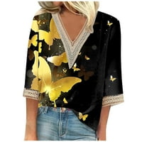 Fanxing Aerodreti Pejzažni ispisani majica Slatka vrhova Ležerna bluza za bluzu u pulover Summer čipke