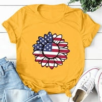 Žute prevelike majice Žene slatke četvrti juli Grafičke ženske majice USA USA Star Stripes tiskani plus