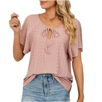Žensko ljeto V izrez izrez prema vrhovima pune boje kratkih rukava ruffle majica casual labav fit bluze