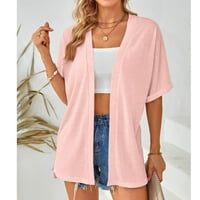 Radni bluze za ženske kardigan bez rukava bez rukava i zabava čvrsti dugi kardigani za žene ružičaste