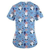 V-izrez prugasta bluza ravna odjeća ljeta kratkih rukava za žene plave m