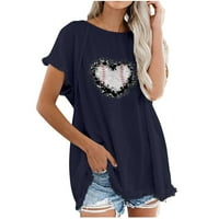 Jsaierl pamučne majice za pamučne posteljine Women plus veličine kratkih rukava Elegantni print okrugli vrat Majice Prozračne stilski bluze