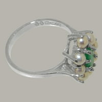 Britanci napravio je 18k bijeli zlatni prirodni smaragdni i kultivirani biserni ženski prsten - veličine