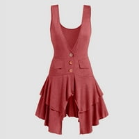 Ženska modna moda bez rukava mini mini kvadratni dekolte, ljetna haljina crvena l