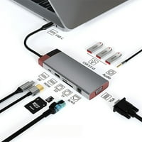 C HUB, USB C adapter u HDMI, VGA, tip C PD, USB3.0, RJ Ethernet, SD TF Card Reader, priključna stanica