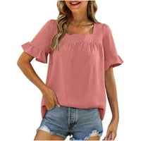 Majice za majice za žene ruffled s kratkim rukavima slobodno elegantna bluza TOP PINK M