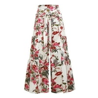 Fnochy Quilted Ženska pantnija modna cvjetna print casual labavo zavoj pantalone široke noge duge hlače