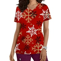 Majice za ženske majice za žene grafički ženski kratki rukav V-izrez na vrhu uniforme božićnih tiskanih