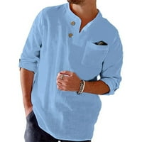 Muški casual ovratnik V-izrez V-izrez bluza s dugim rukavima majice dolje majice svijetlo plavi xl