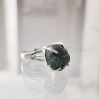 Prirodni smaragdni prsten, grubi Emerald Gemstone prsten, AAA May Birtstone, boho ciganski prsten, srebro,