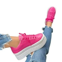 Ženske cipele modna kožna kožna kruga cipele čipke up platforme casual cipele vruće ružičaste 6.5