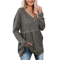 Pacommrk PI džemperi za žene čišćenje Ženska majica s dugim rukavima V-izrez Veliki hem dugi vrtovi