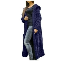 KARDIGAN Džemper za žene Pleteni džepni dugi kapuljači zimski solid solidni kaput Ženski kaput Dugi