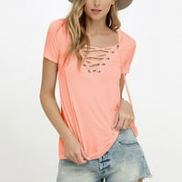Žene Ljeto V izrez Kratki rukav majica Casual Tunic Beach Solid Bluce Top Tee Pink M