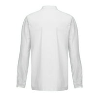 Tkinga modni muški baggy pamučni posteljina džepa od punog dugih rukava retro t majice za bluzu - bijeli