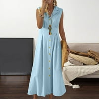 Ženske ljetne haljine Vintage Boho haljina kratki rukav V izrez ruffle Tired maxi haljina svjetla plava