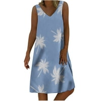 Mini haljine za žene Ljetni čišćenje prodaje Ženska ljetna casual labava fit print Spremnik V V izrez T majica Dress Plava rukava bez rukava