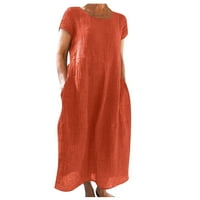 Žene Casual Solid Boja kratki rukav O-izrez za šivanje haljine od labavog džepa pamučna haljina