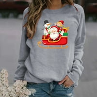 Wyongtao ženski božićni print pulover Duks okrugli vrat Ležerne prilike dugih rukava Blousese, Sive