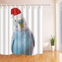 Životinjski papagaj sa crvenim božićnim šeširom Bijela pozadina poliesterske tkanine zavjese, kupatilo