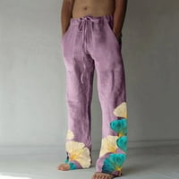 Vremenske muške hlače Ljetne pamučne konoplje teretane široke pantalone za noge tiskane čipke Up Sportske