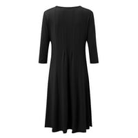 Shiusina ženska ležerna puna haljina okrugla vrat dugih rukava Srednja klasa Swing haljina crne s